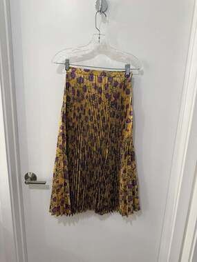 Delfi Collective Metallic Gold and Purple Floral Pleated Midi Skirt